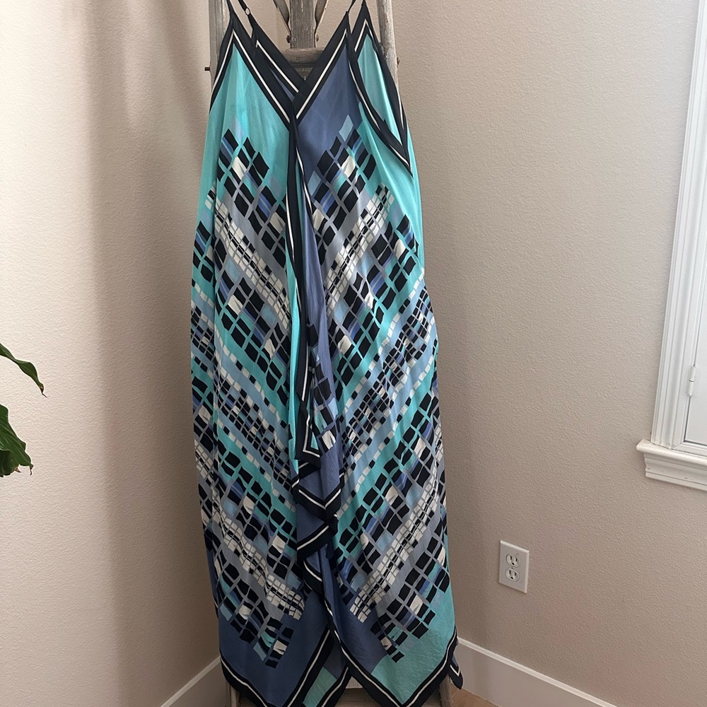 NIC+ZOE Aqua and Navy Geometric Maxi Dress